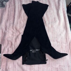 Saint Laurent Elegant Black Thigh-High Boots